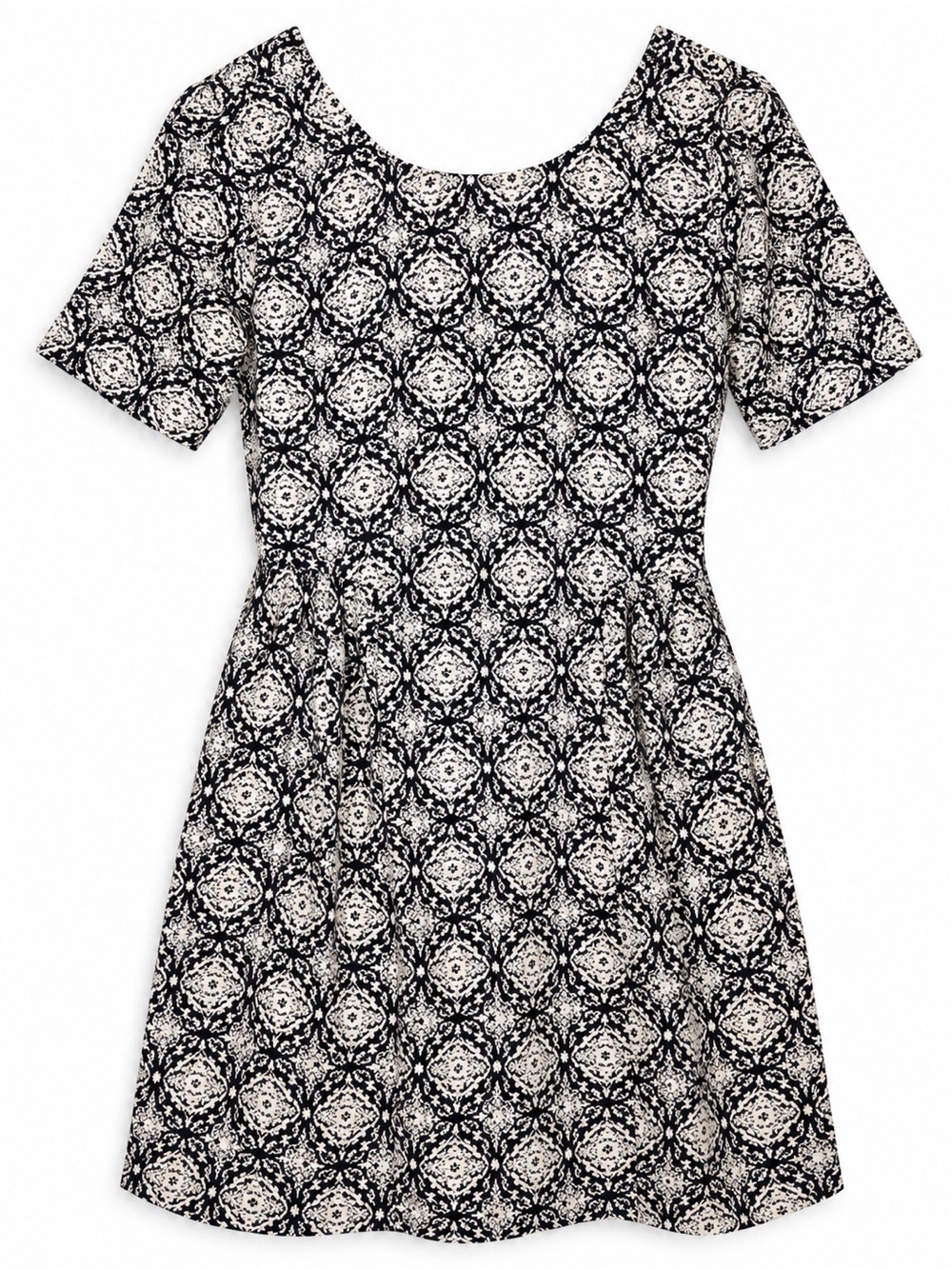 Monteau Women’s Small Black White Damask Print Fit & Flare Dress